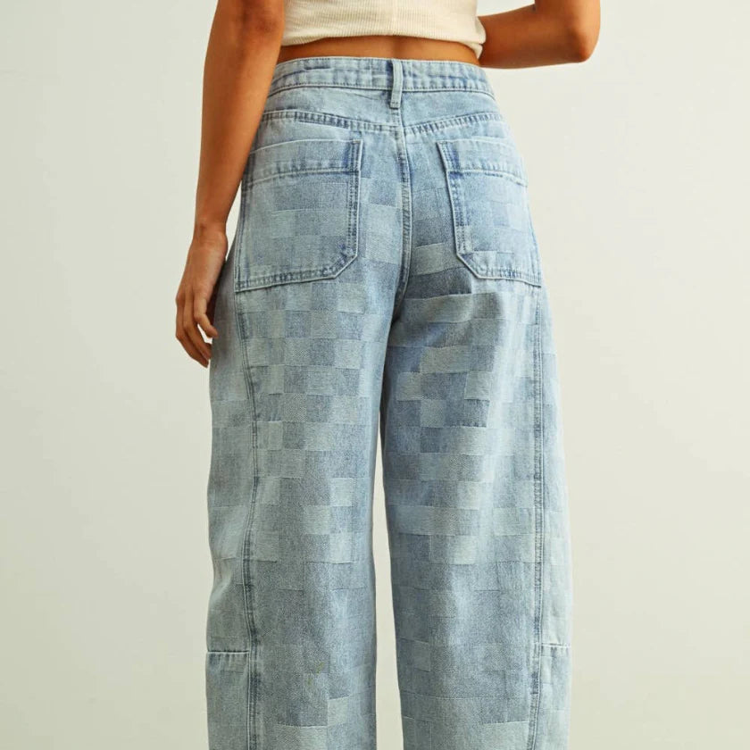 Checkerboard Barrel Denim Pants
