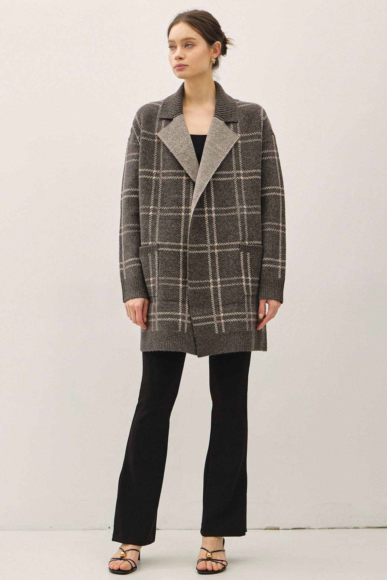 Plaid Jacquard Open Coatigan