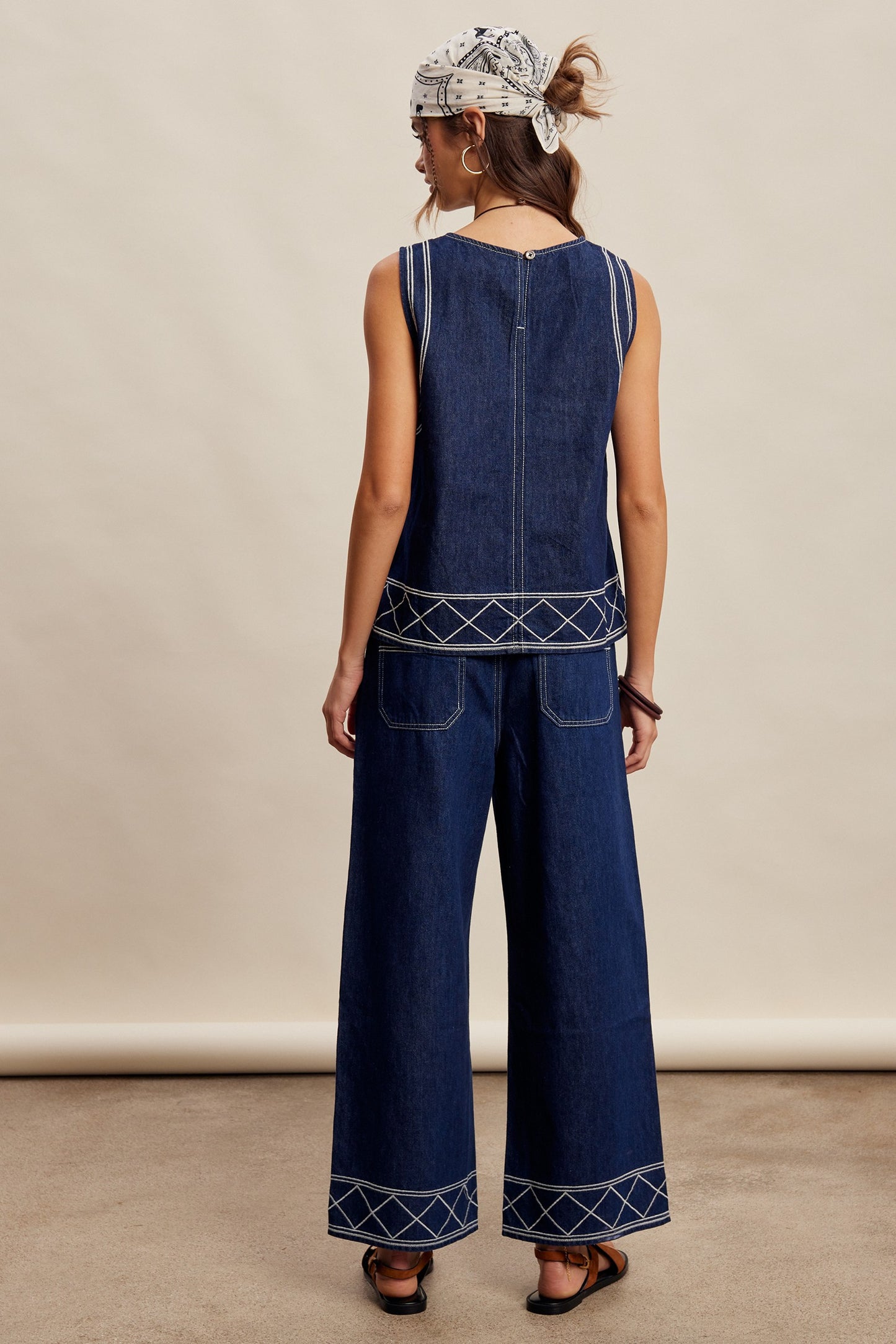 Embroidered Denim Tank
