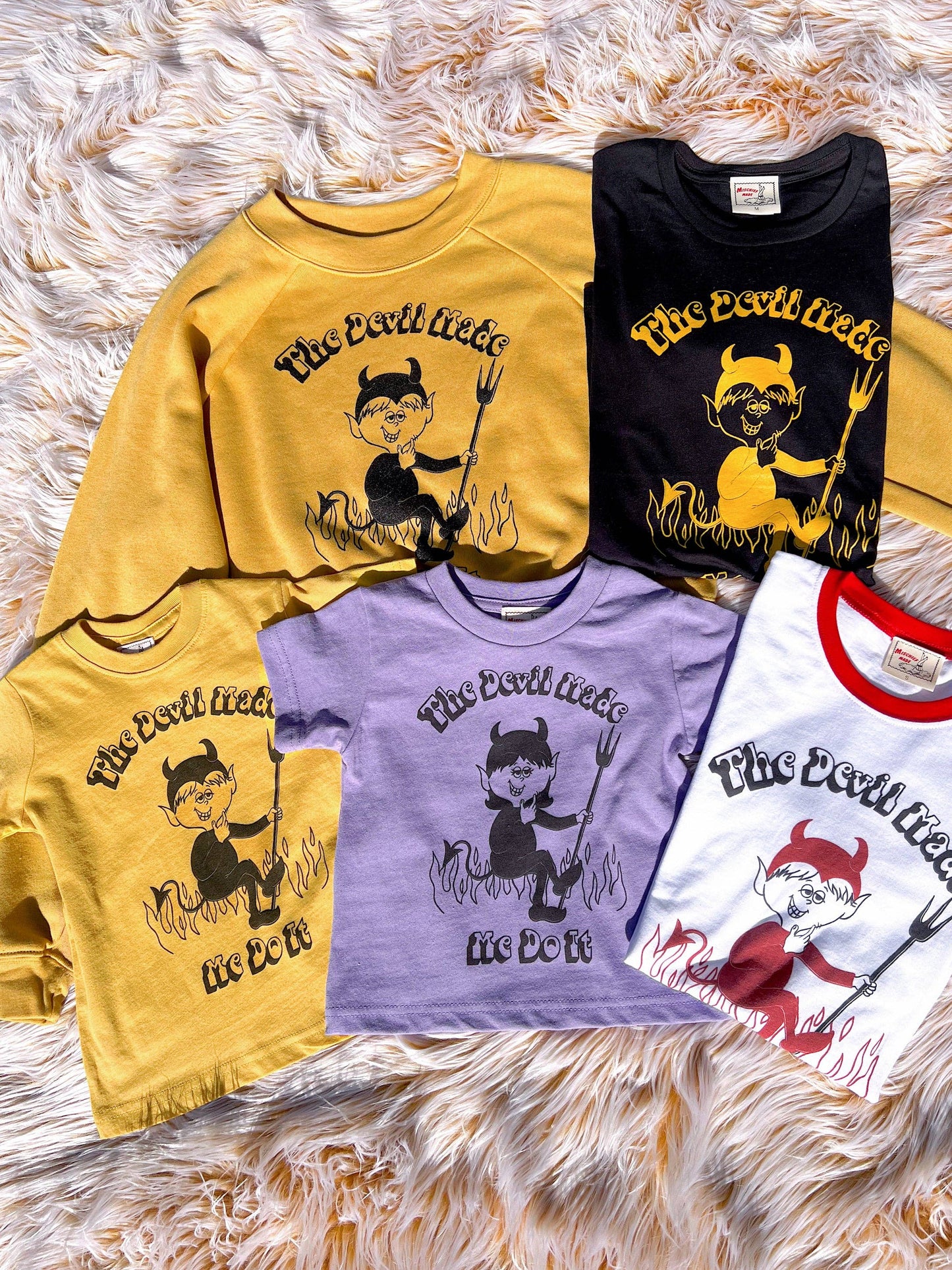 The Devil Made Me Do It Unisex Ringer Tee in White/Pio Red: Unisex- Medium