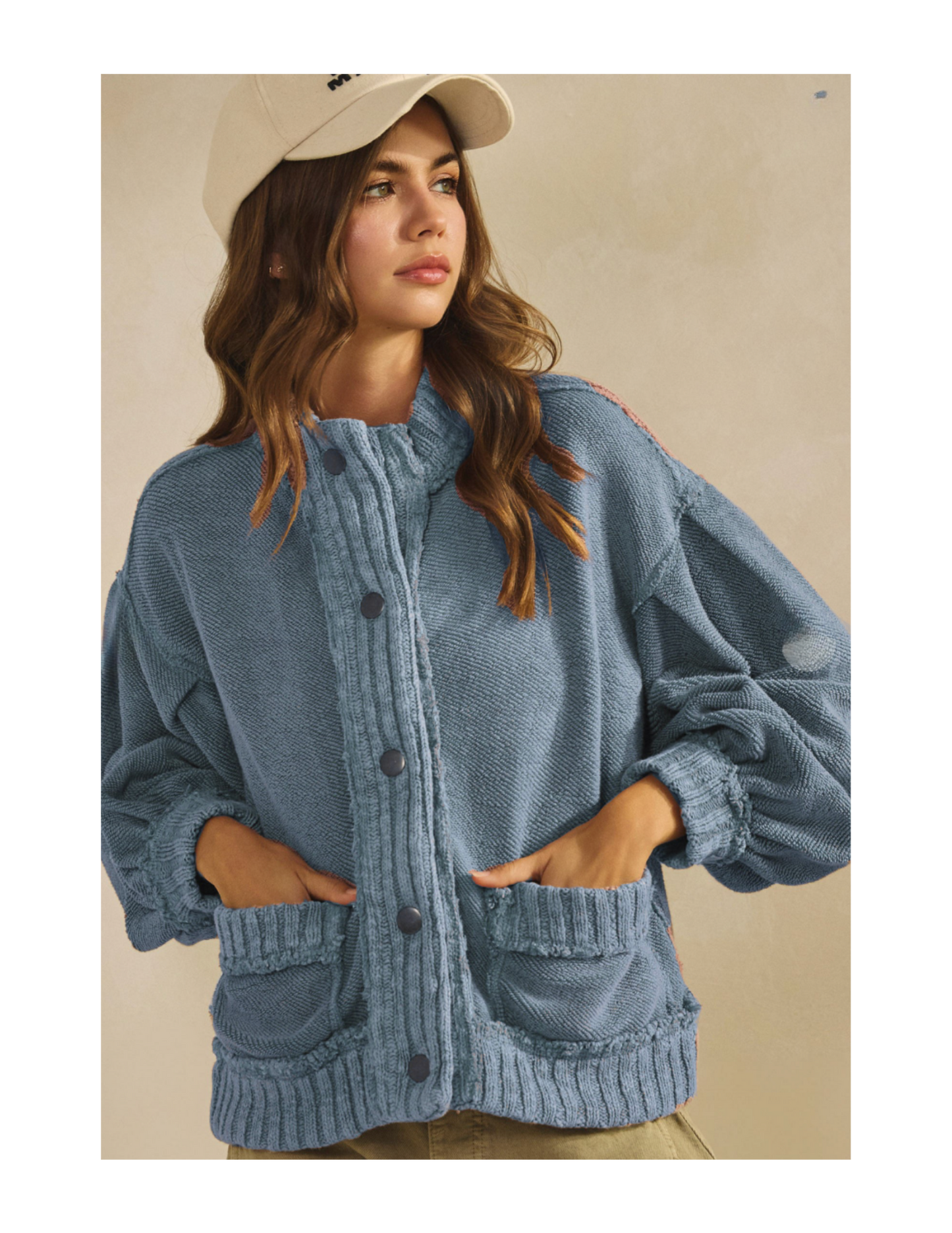 Washed Ribbed Knit Cardigan Jacket