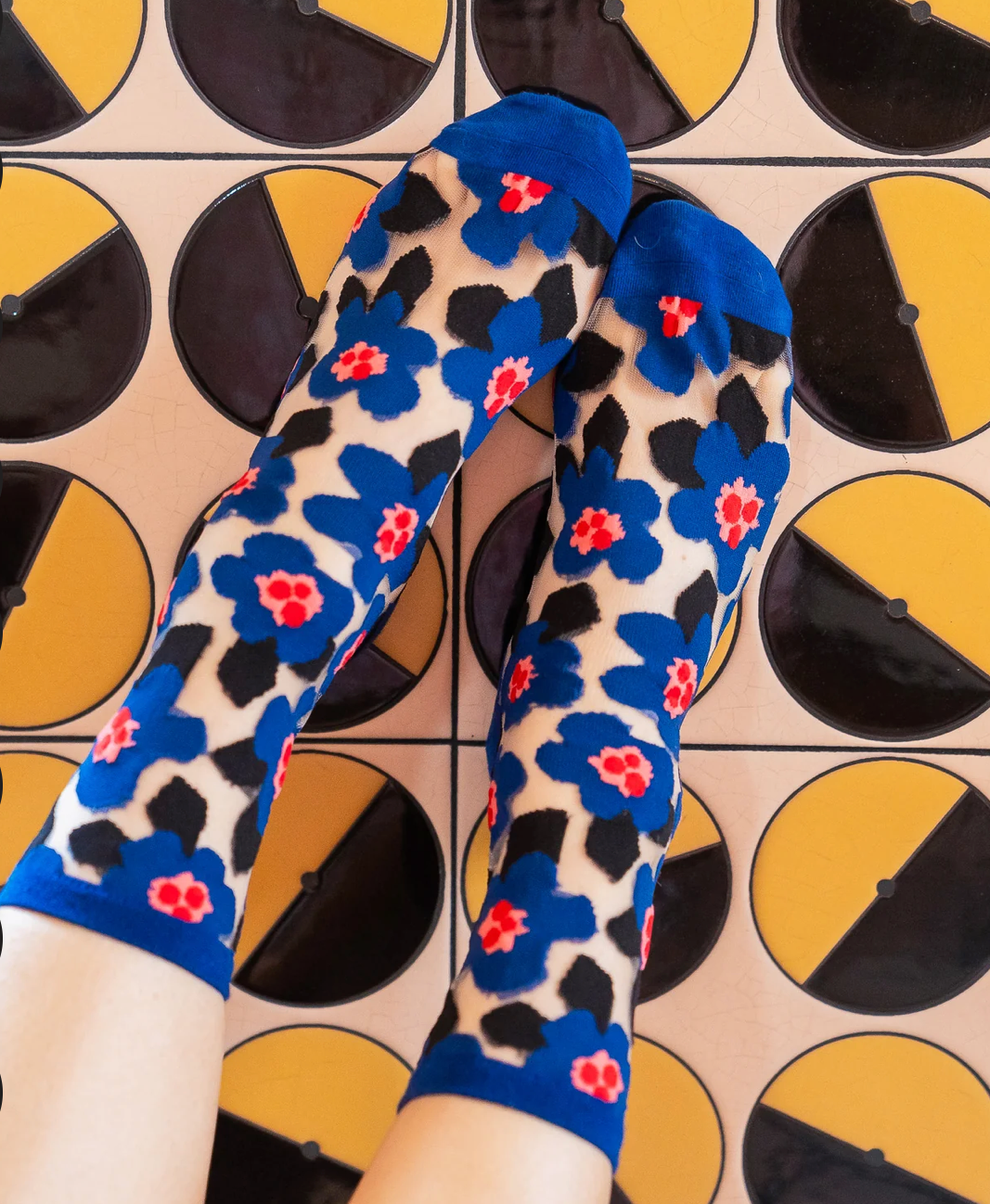 Bold Blue Floral Crew Sock
