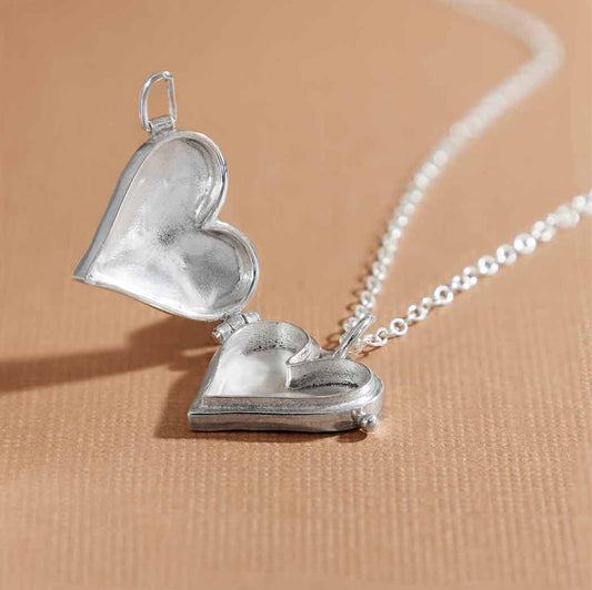 Sterling Silver Heart Locket Necklace with Hammer Finish