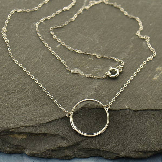 Sterling Silver 18mm Circle Link Necklace: 16 inch