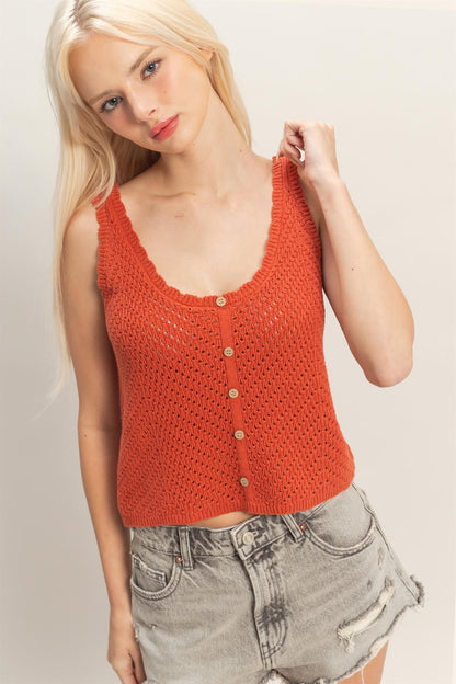Open Knit Scallop Edge Tank Top