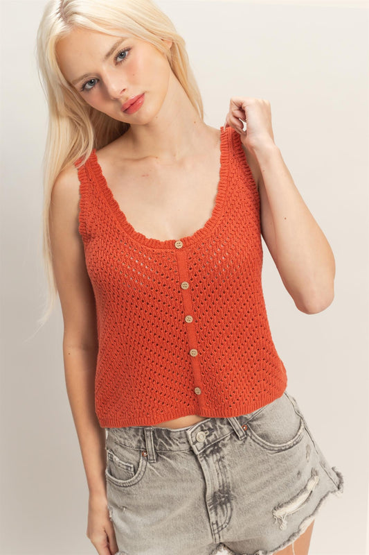 Open Knit Scallop Edge Tank Top