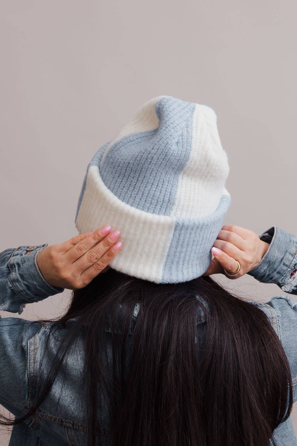 Two Tone Rib Knitted Beanie