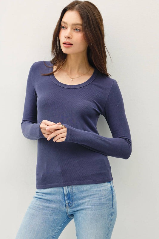 ULTRA SOFT BASIC SCOOP NECK LONG SLEEVE TEE: Eclipse / L