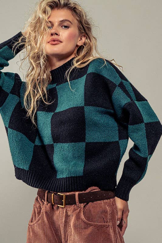 Mock Checkered Sweater