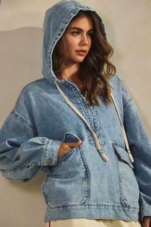 Half Zip Denim Hoodie
