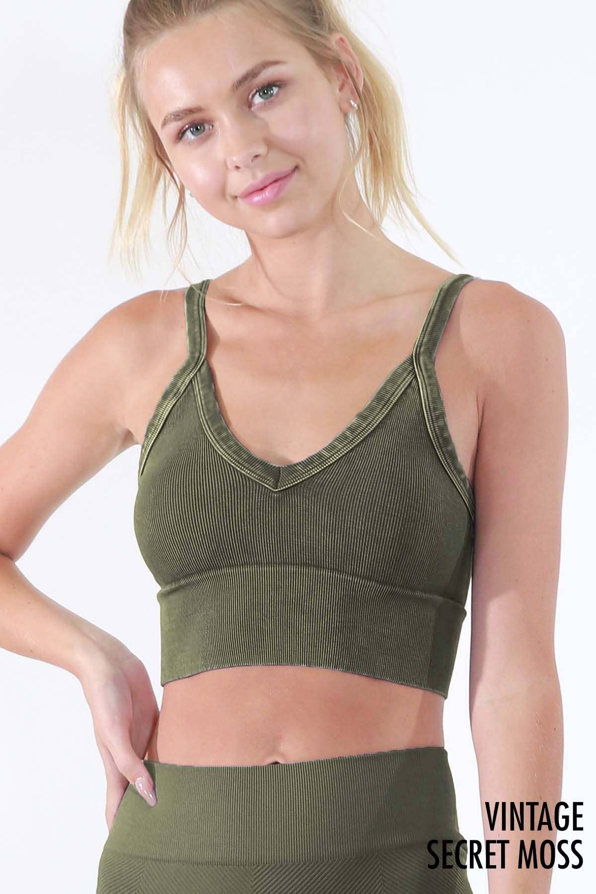 Vintage Ribbed V-Neck Bra Top: Vintage Sandshell