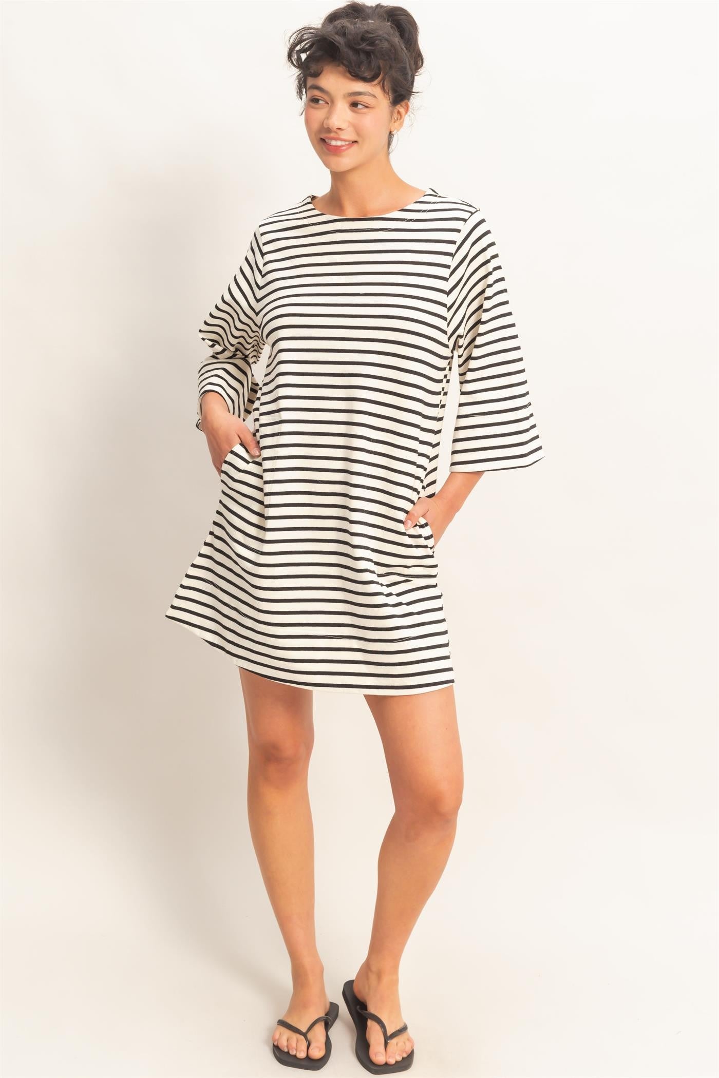 Striped Half Sleeve Mini Dress