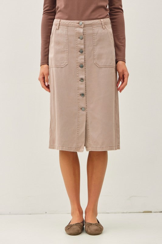 Tencel Button-Up Midi Skirt