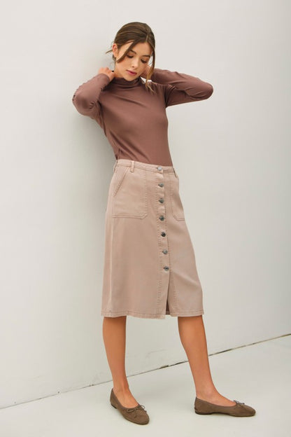 Tencel Button-Up Midi Skirt