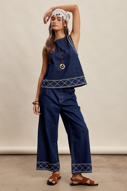Embroidered Denim Tank