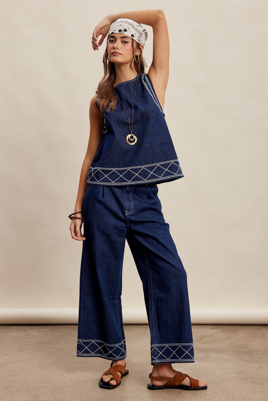 Embroidered Denim Tank