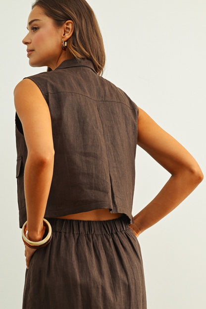 Sleeveless Linen Cargo Vest