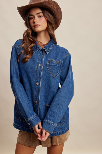 Heart Pocket Denim Shacket.