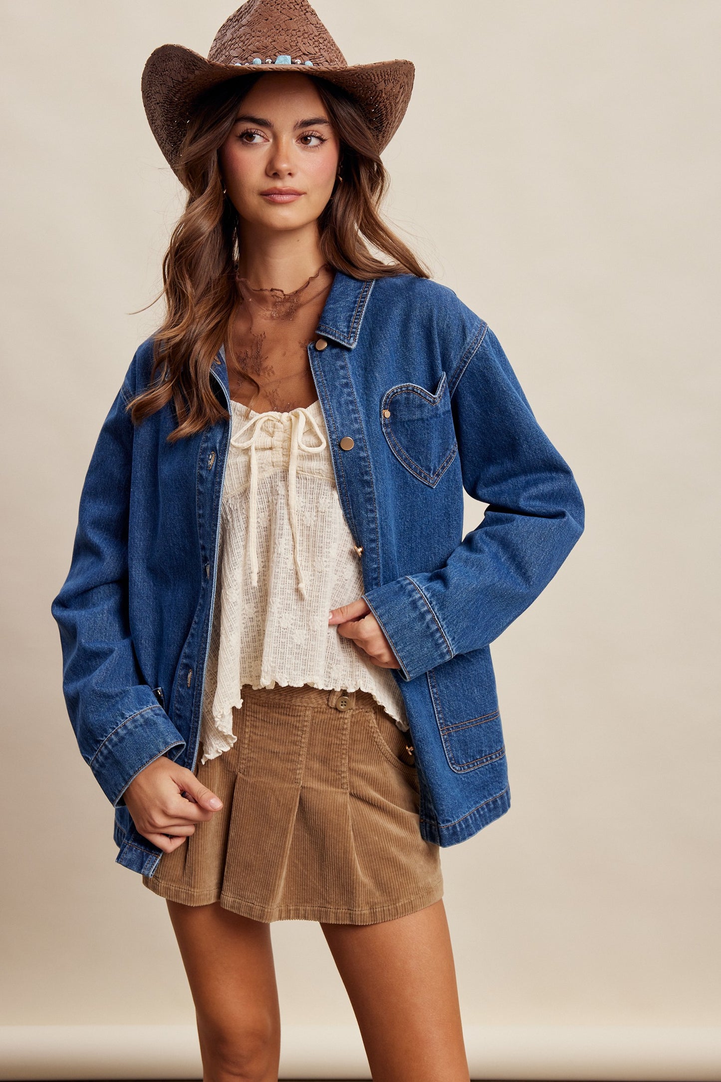 Heart Pocket Denim Shacket.