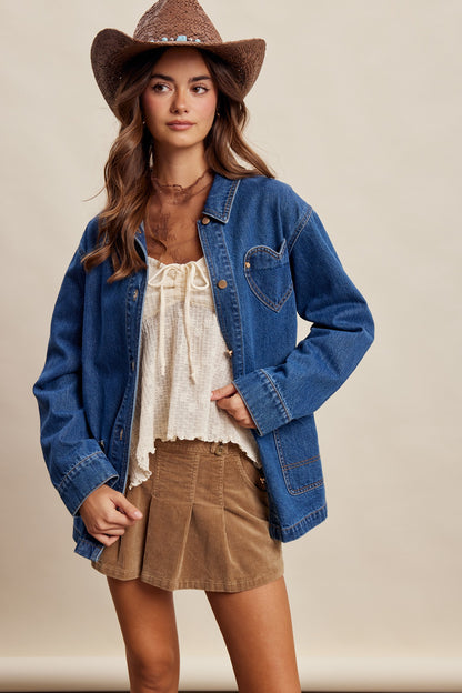 Heart Pocket Denim Shacket.
