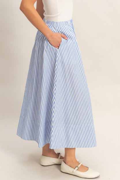 Striped Elastic Waist Flowy Midi Skirt