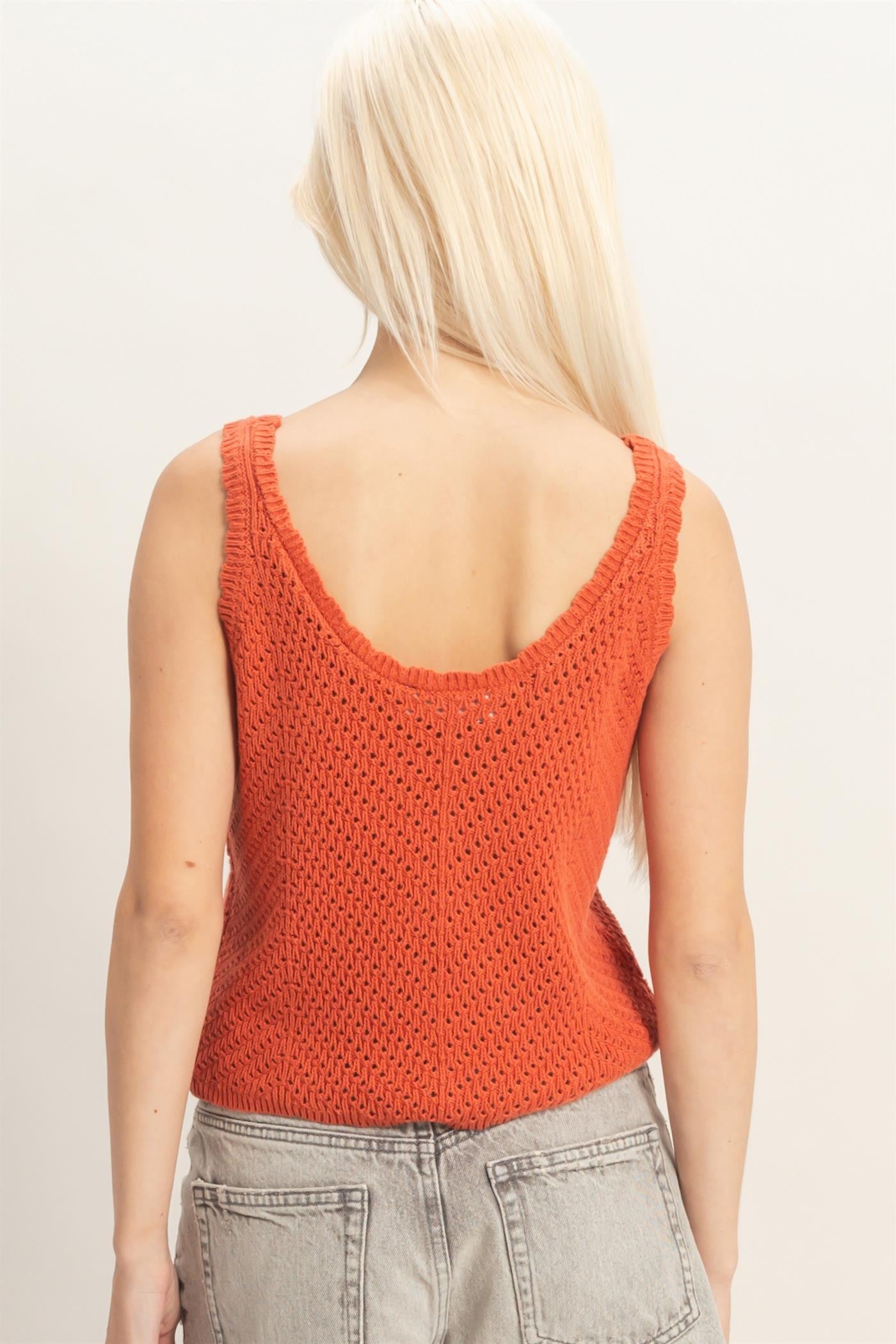 Open Knit Scallop Edge Tank Top