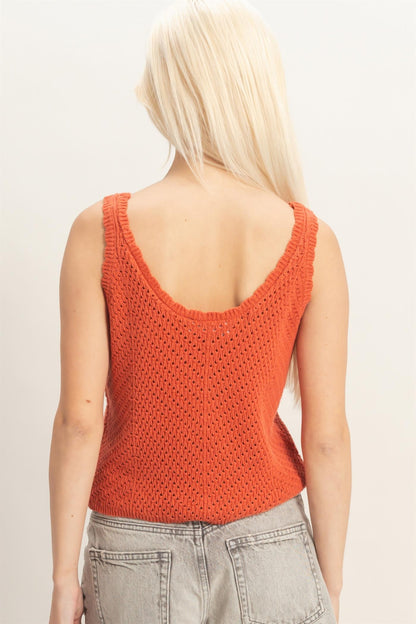 Open Knit Scallop Edge Tank Top