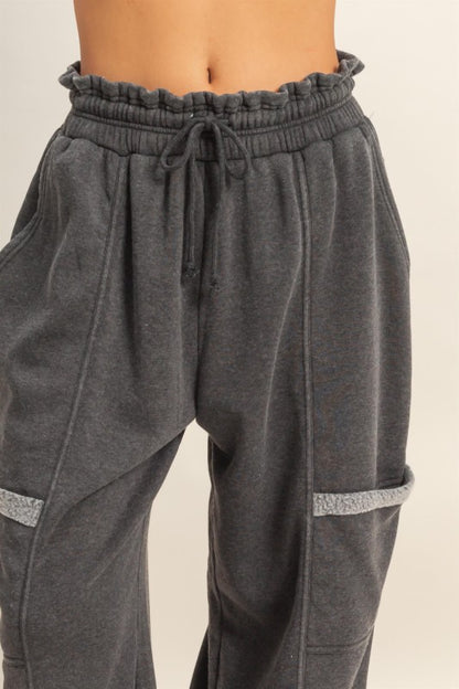 Ruffle Waist Burnout Jogger Pants
