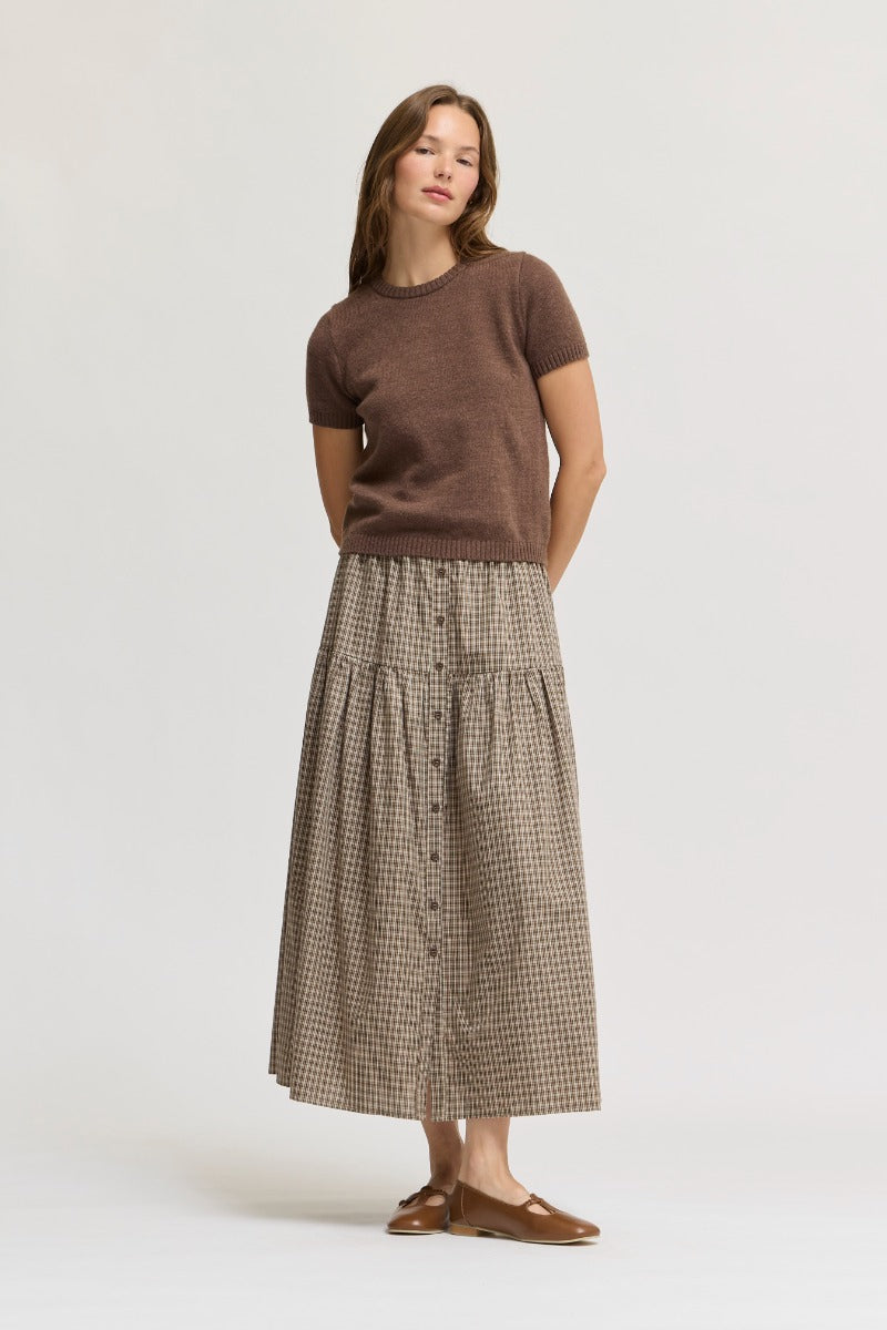 Front Button Check Skirt