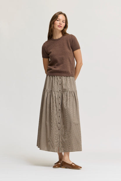 Front Button Check Skirt