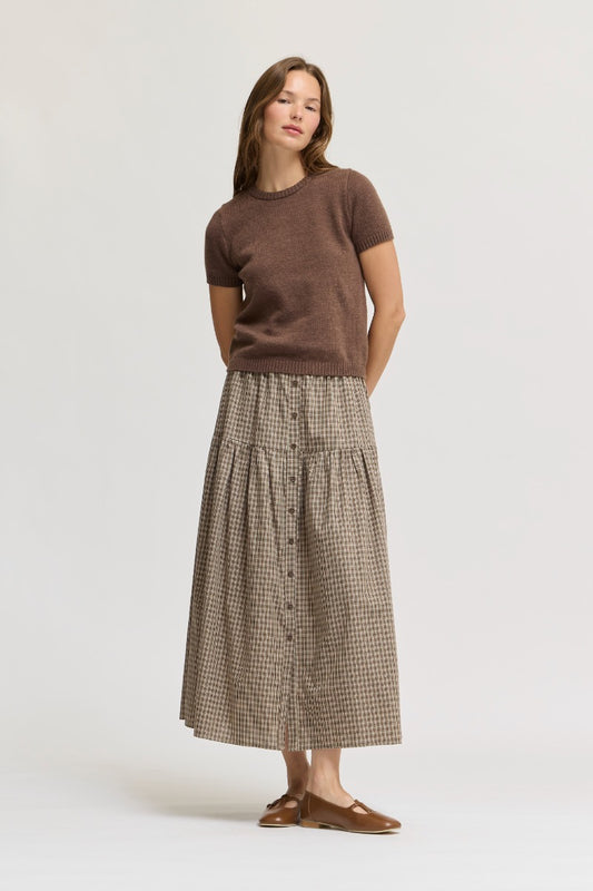 Front Button Check Skirt