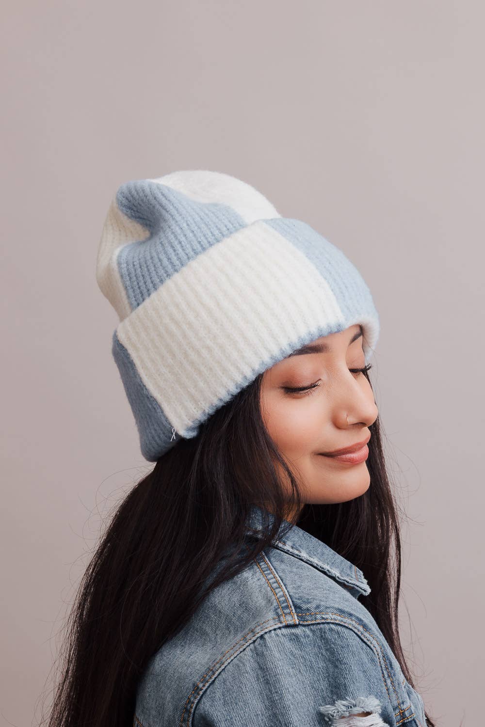 Two Tone Rib Knitted Beanie