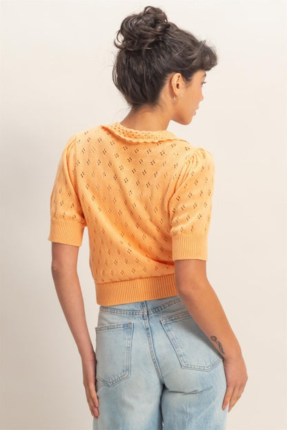 Pointelle Button Up Knit Top