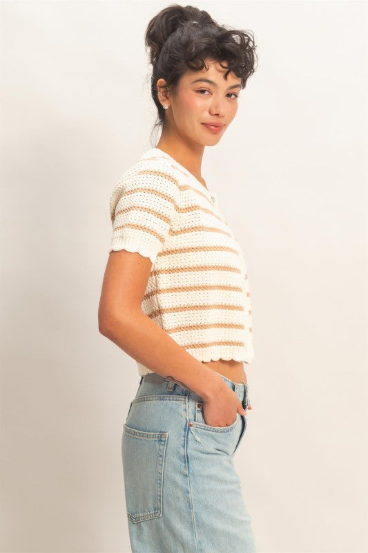 Striped Short Sleeve Cardigan