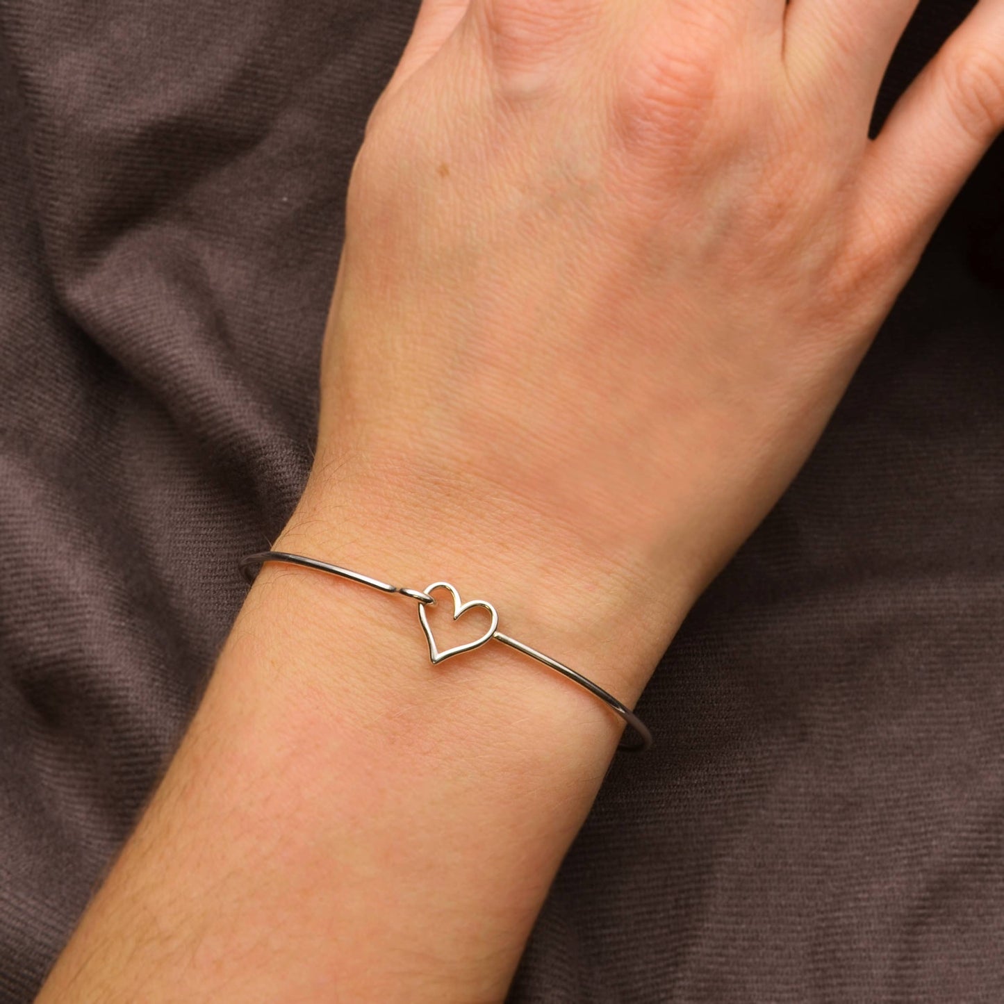 Charm Bracelet with Heart Hook and Eye Closure: Sterling Silver