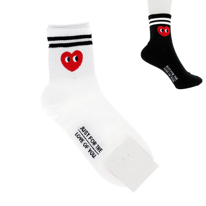 Valentines Day Knit Heart Face Striped Socks: Black