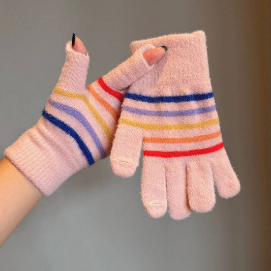 FASHION RAINBOW STRIPE TOUCHSCREEN GLOVES