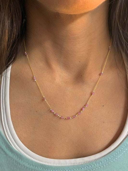 Pink Tourmaline Little Rondelle Necklace Sterling Silver