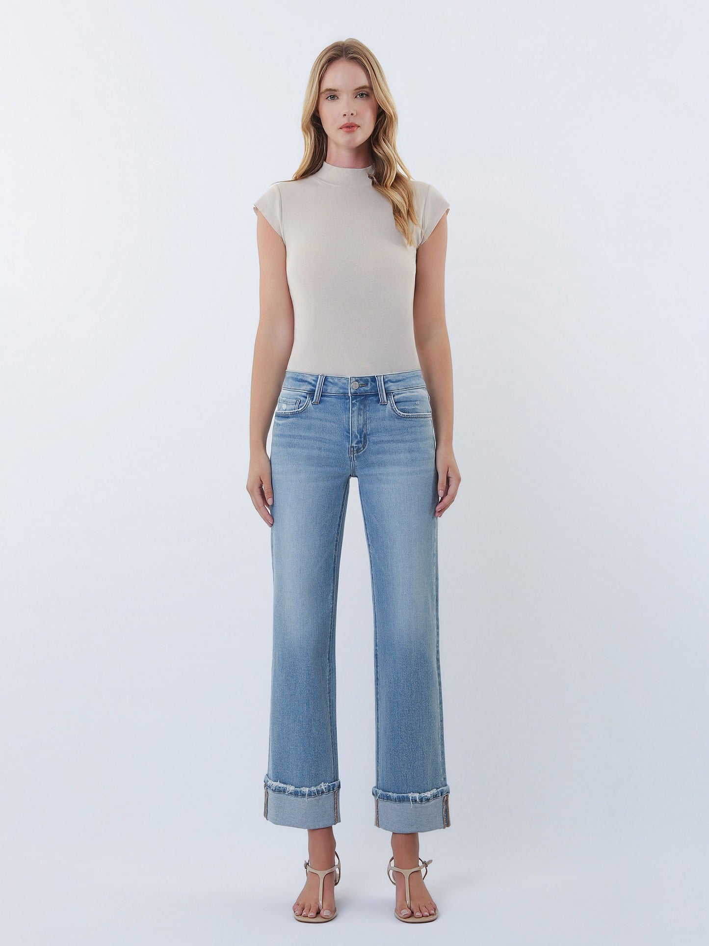 Mid Rise Cuffed Denim