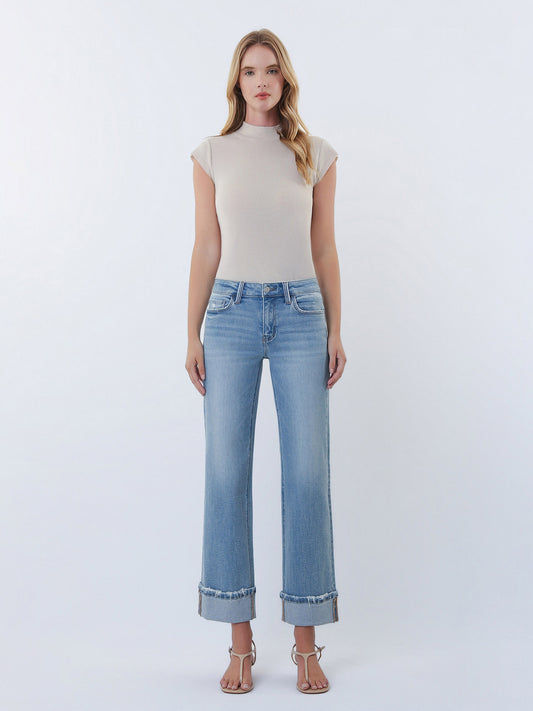 Mid Rise Cuffed Denim