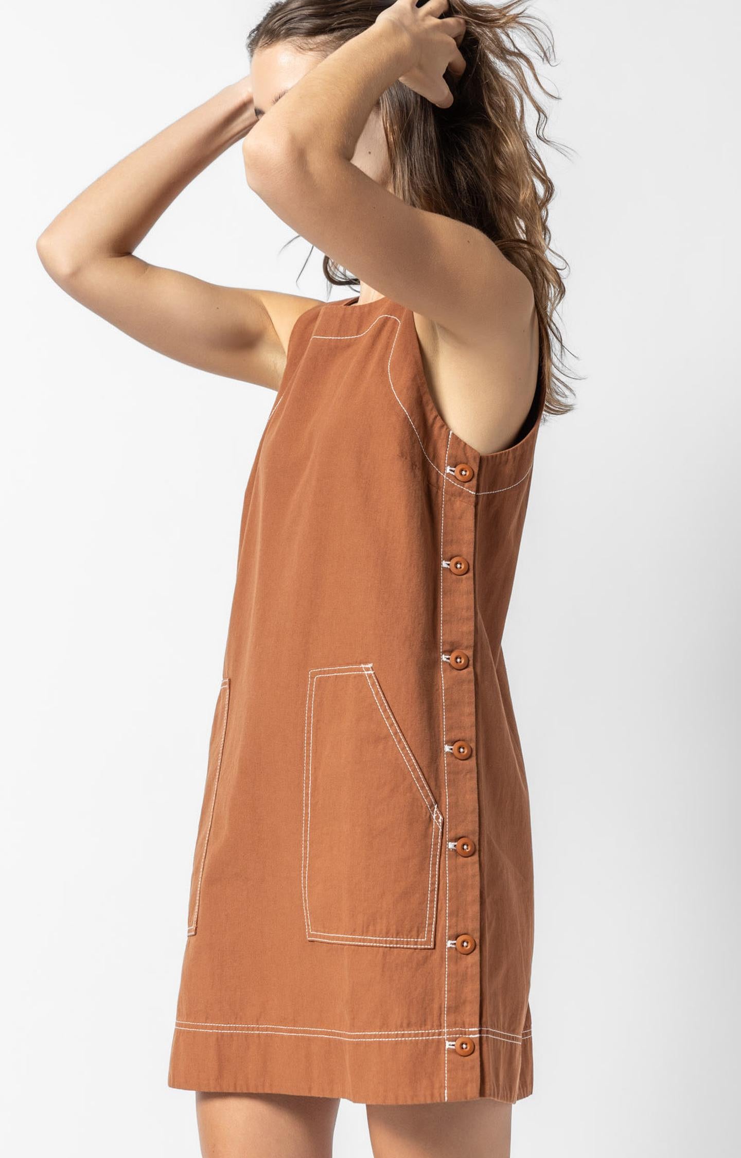 Side Button Canvas Dress