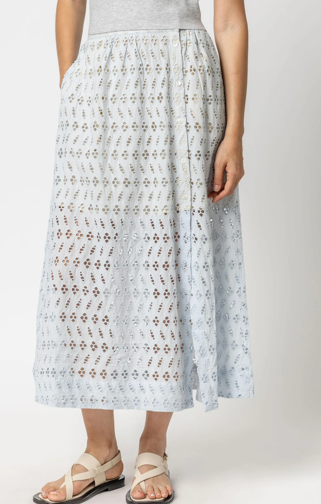 Eyelet Side Button Maxi Skirt