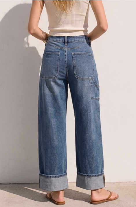 Stretch High Rise Carpenter Wide Leg Jeans