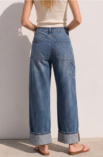 Stretch High Rise Carpenter Wide Leg Jeans