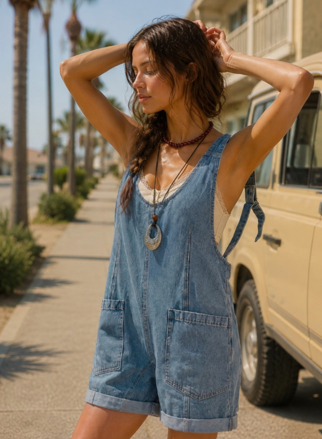 High Roller Denim Short Overalls