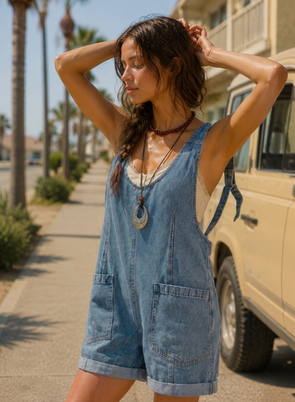 High Roller Denim Short Overalls