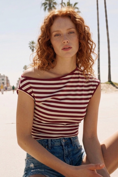 Stripe Draped Asymmetric Top