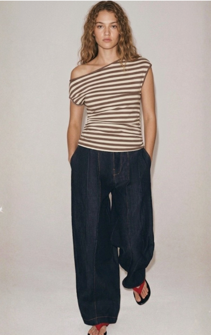 Stripe Draped Asymmetric Top