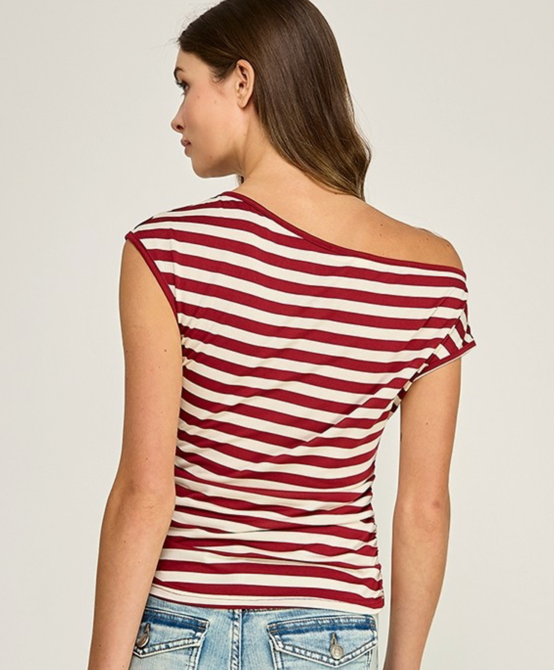 Stripe Draped Asymmetric Top