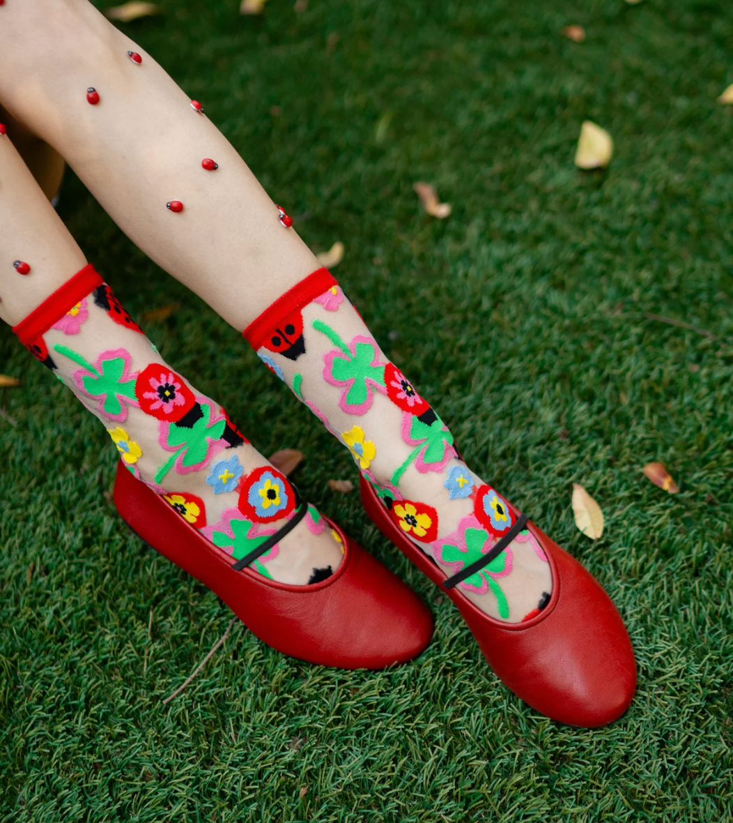 Lady Bug Sheer Crew Sock